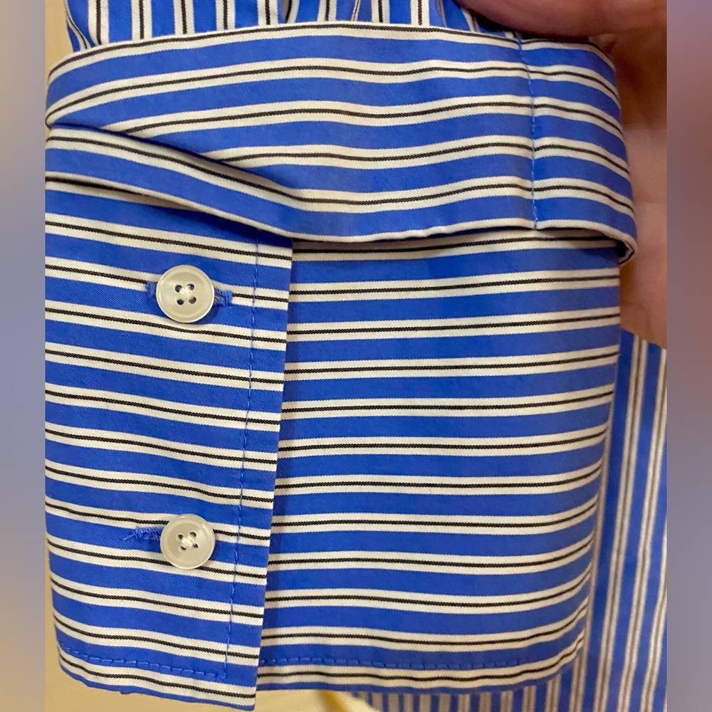 Talbots Blue Striped V-Neck Pullover Tunic. Size L Cotton,Collar & Bow cuffs New - Picture 11 of 16